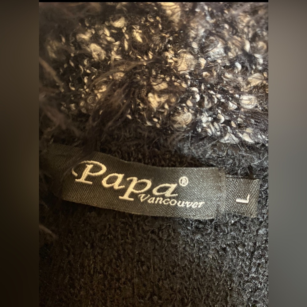 Black Long Bouclé Coat with Textured Trim - Picture 3 of 3